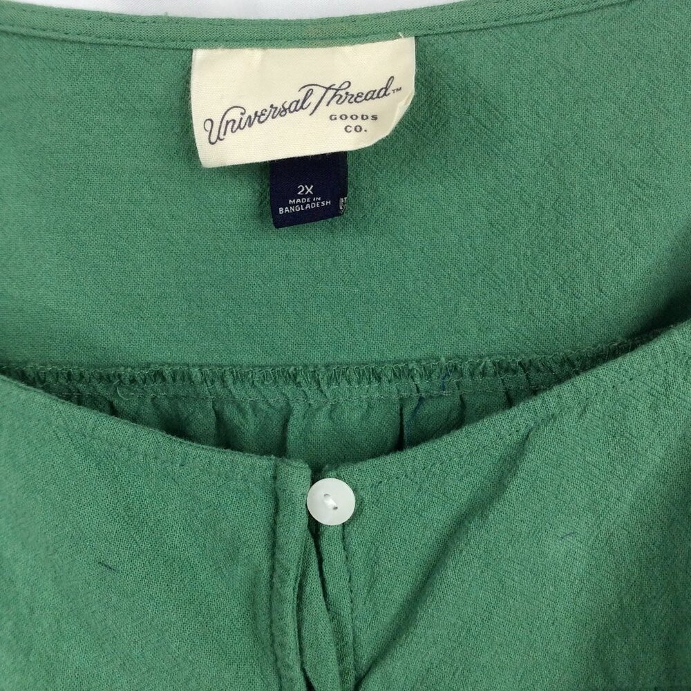 Universal Thread Green Flutter Sleeve Button Down Tiered Dress Women's Size 2X - Picture 7 of 8